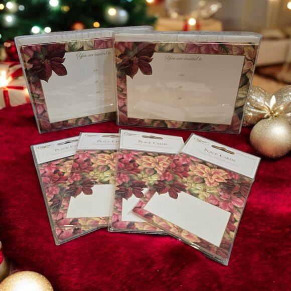 a) Vintage Caspari Holiday Invites and Place Cards Poinsettia Pamela Gladding - Picture 1 of 6